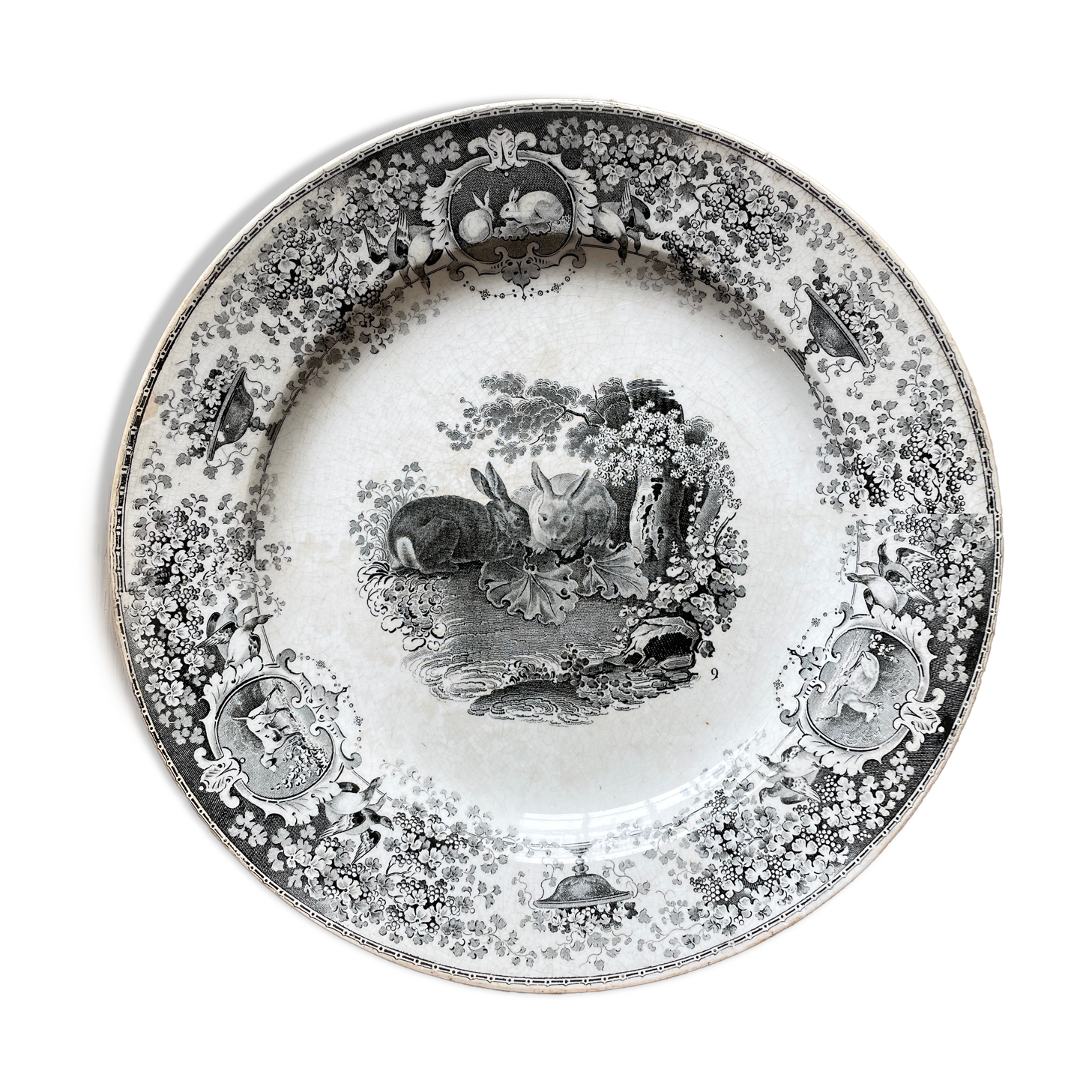 Old decorative plate Creil & Montereau "rabbit"