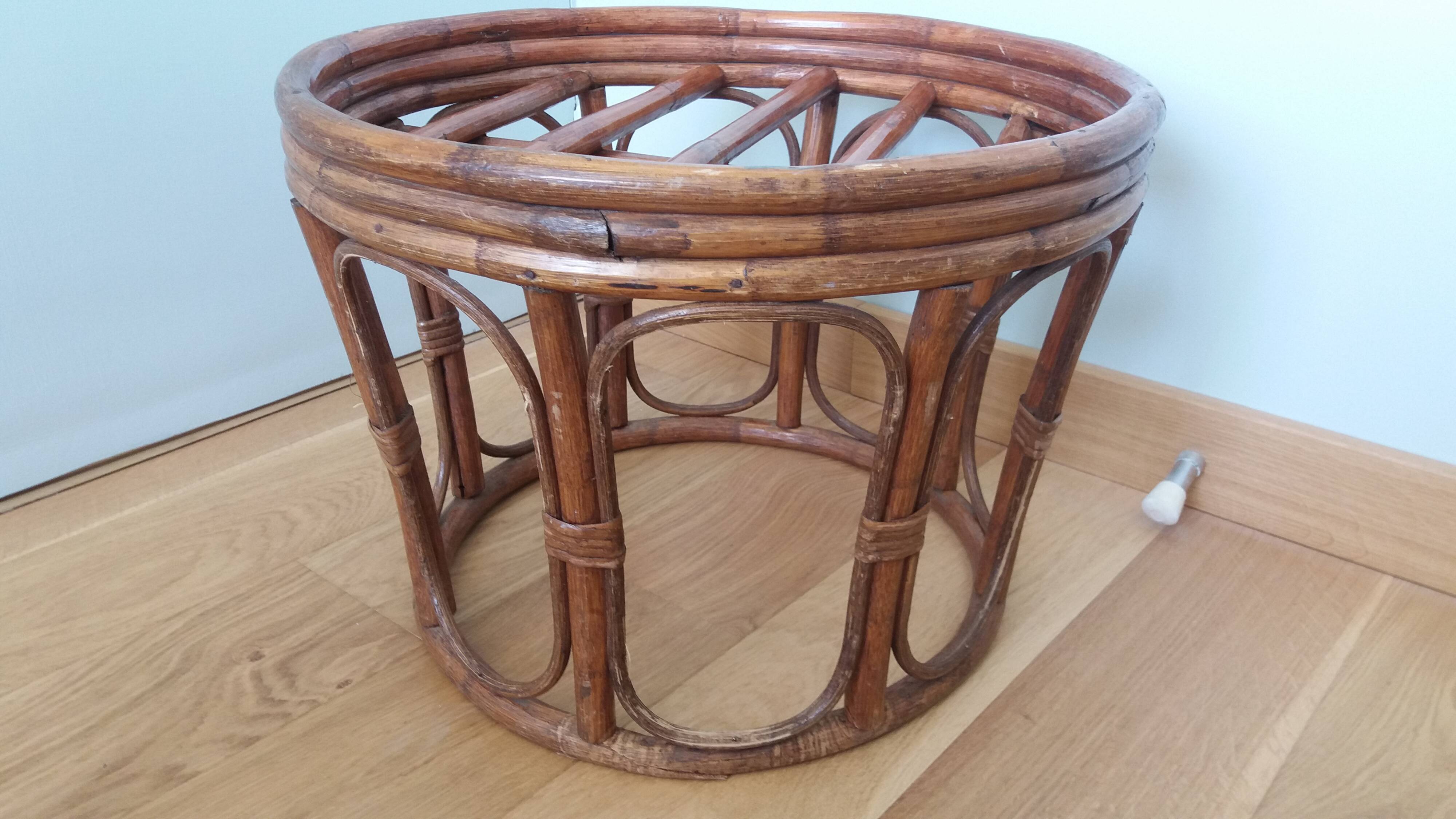 Rattan wicker pouffe from the 70s with cushion.