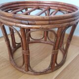 Rattan wicker pouffe from the 70s with cushion.