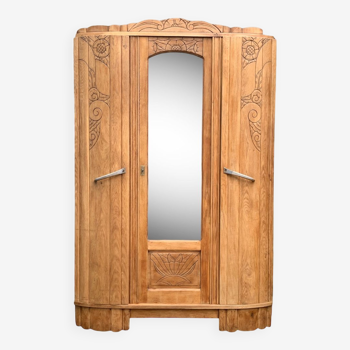 Parisian art deco wardrobe solid raw oak 1930