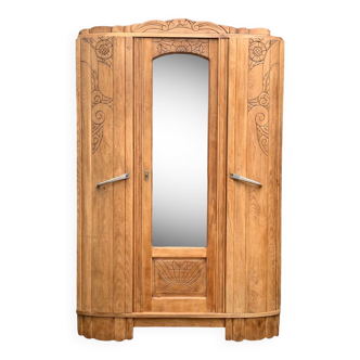 Parisian art deco wardrobe solid raw oak 1930