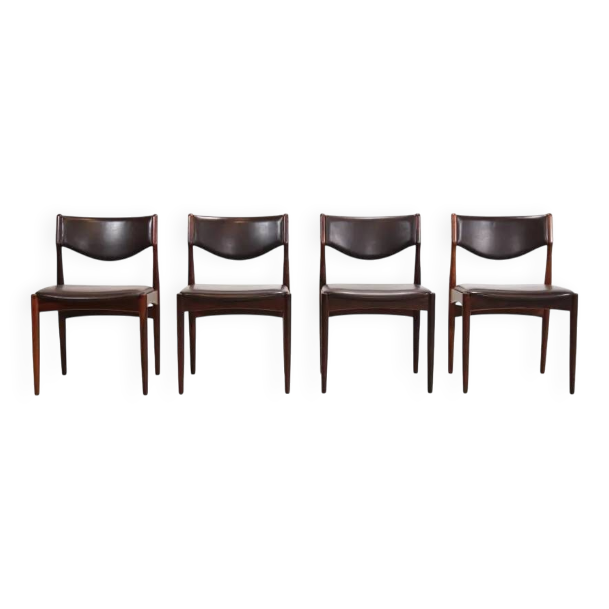 Set of 4 Johannes Andersen dining chairs in Rosewood with brown leather