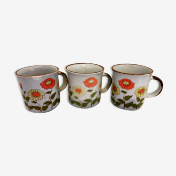 Set three flowered sandstone mugs