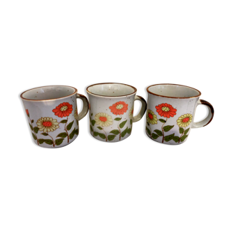 Set three flowered sandstone mugs