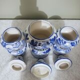 3 Delft style earthenware spice jars or apothecary pots