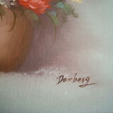 Tableau bouquet de fleurs multicolores peinture huile sur toile signé domberg