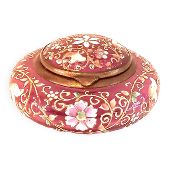 Small Moser-style pillbox in pink enamelled glass