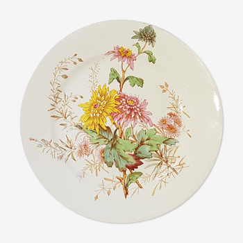 Assiette plate en faïence de Luneville modèle Chrysantèmes, terre de fer