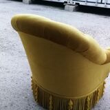 Toad padded velvet armchair, mustard fringe, 60 years