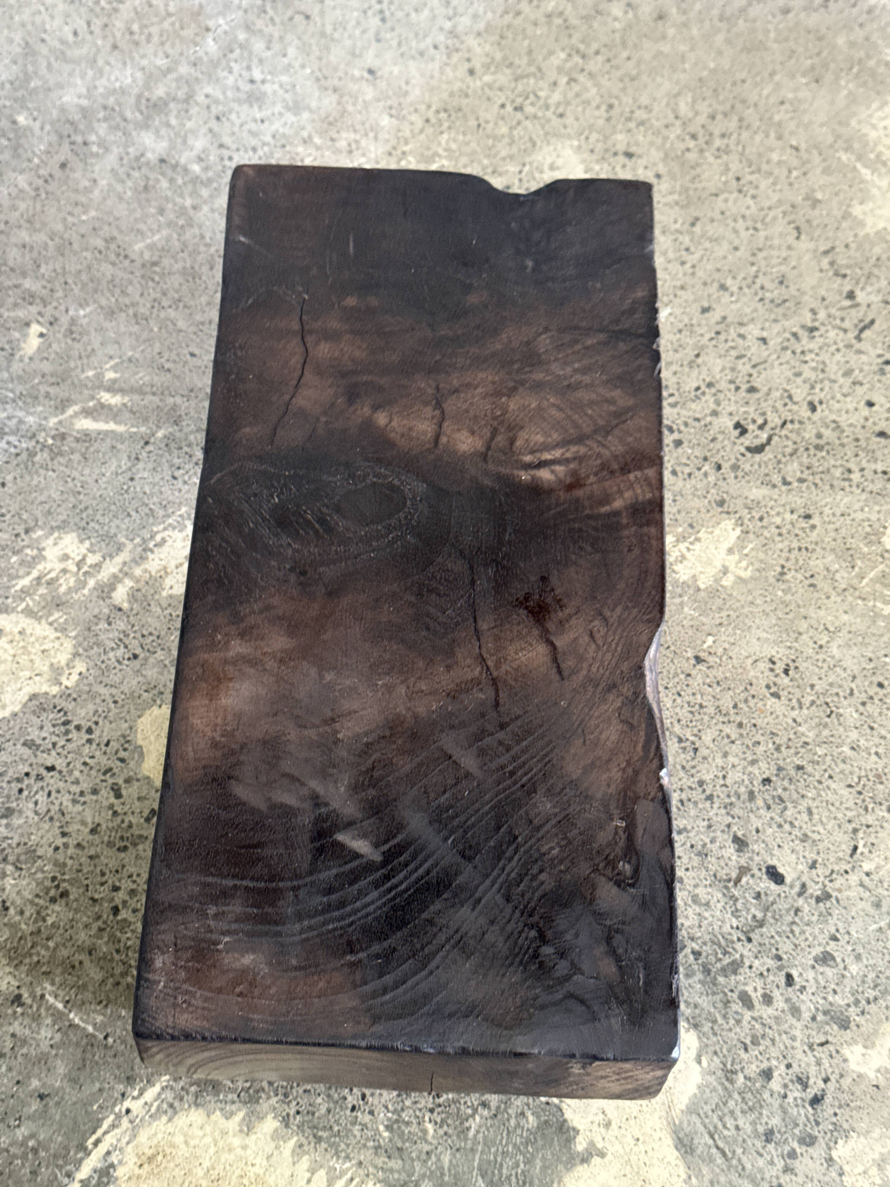 Small stool, black solid teak accent stool wabi-sabi L30 W8.5 H6.