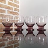 4 Art Deco red wine glasses in purple glass from the 70s