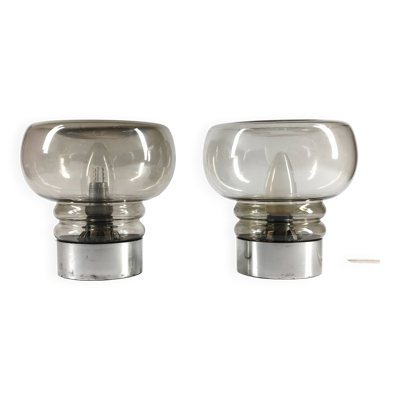 Paire de lampes vintage années 70 en verre fumé – éclairage design rétro