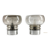 Pair of Vintage 70s Lamps in Smoked Glass – Retro Design Lighting