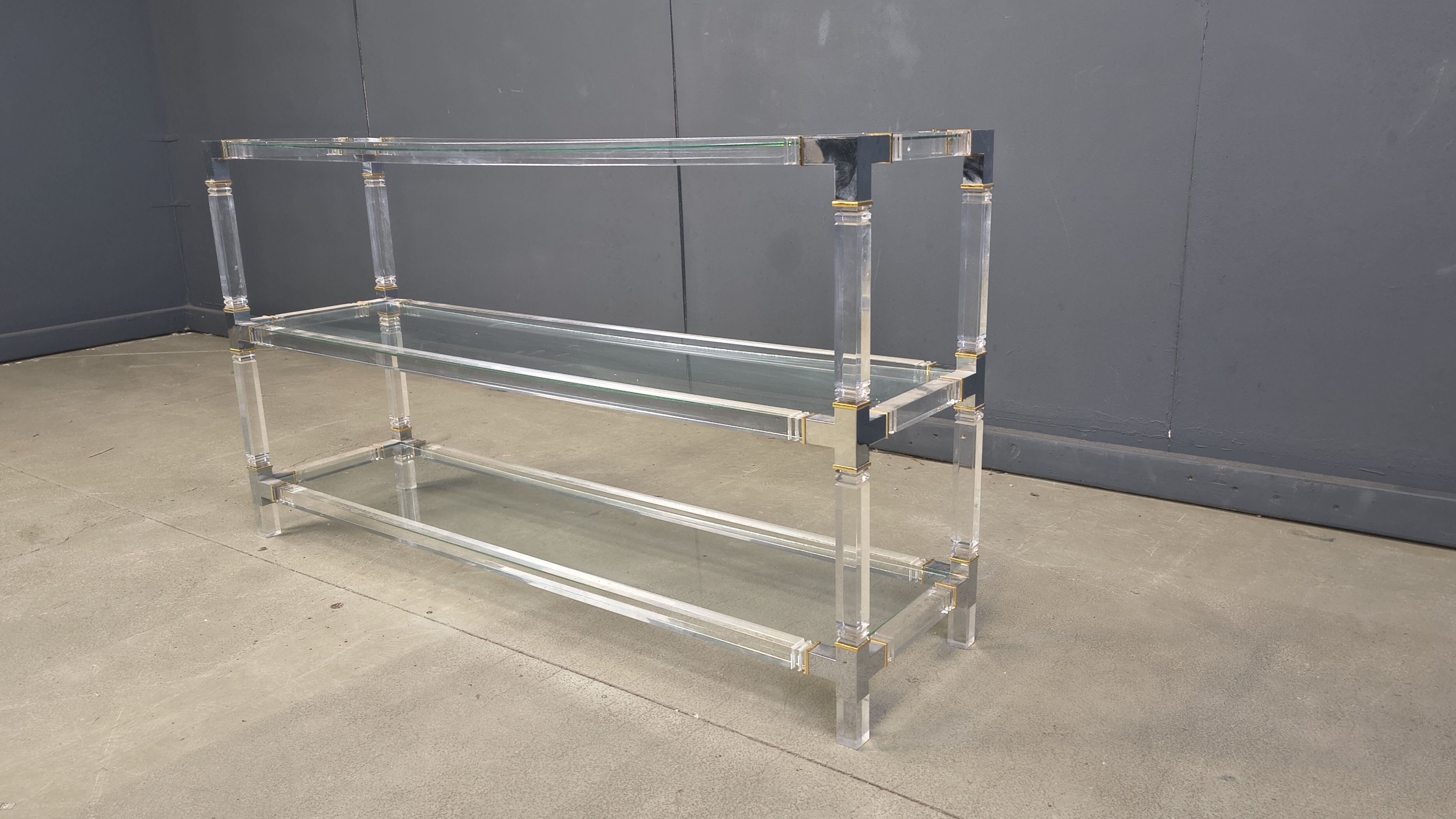 Table console en chrome et lucite, années 1970