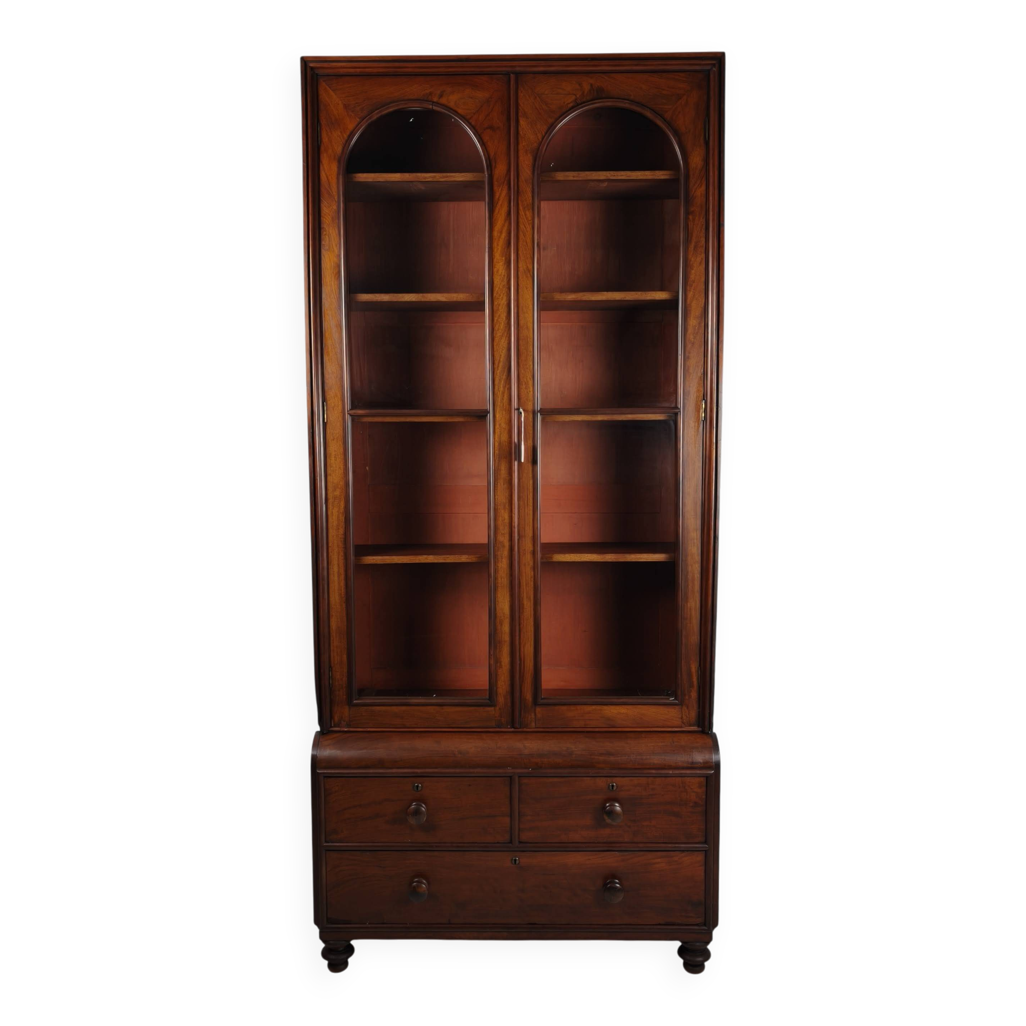 Late 19th Century English Display Bookcase with Glazed Doors & Drawers