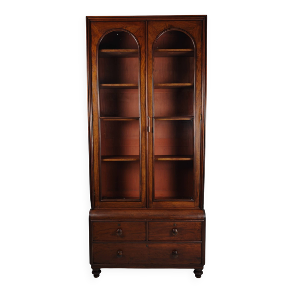 Vitrine anglaise de la fin du 19e siècle avec portes vitrées et tiroirs