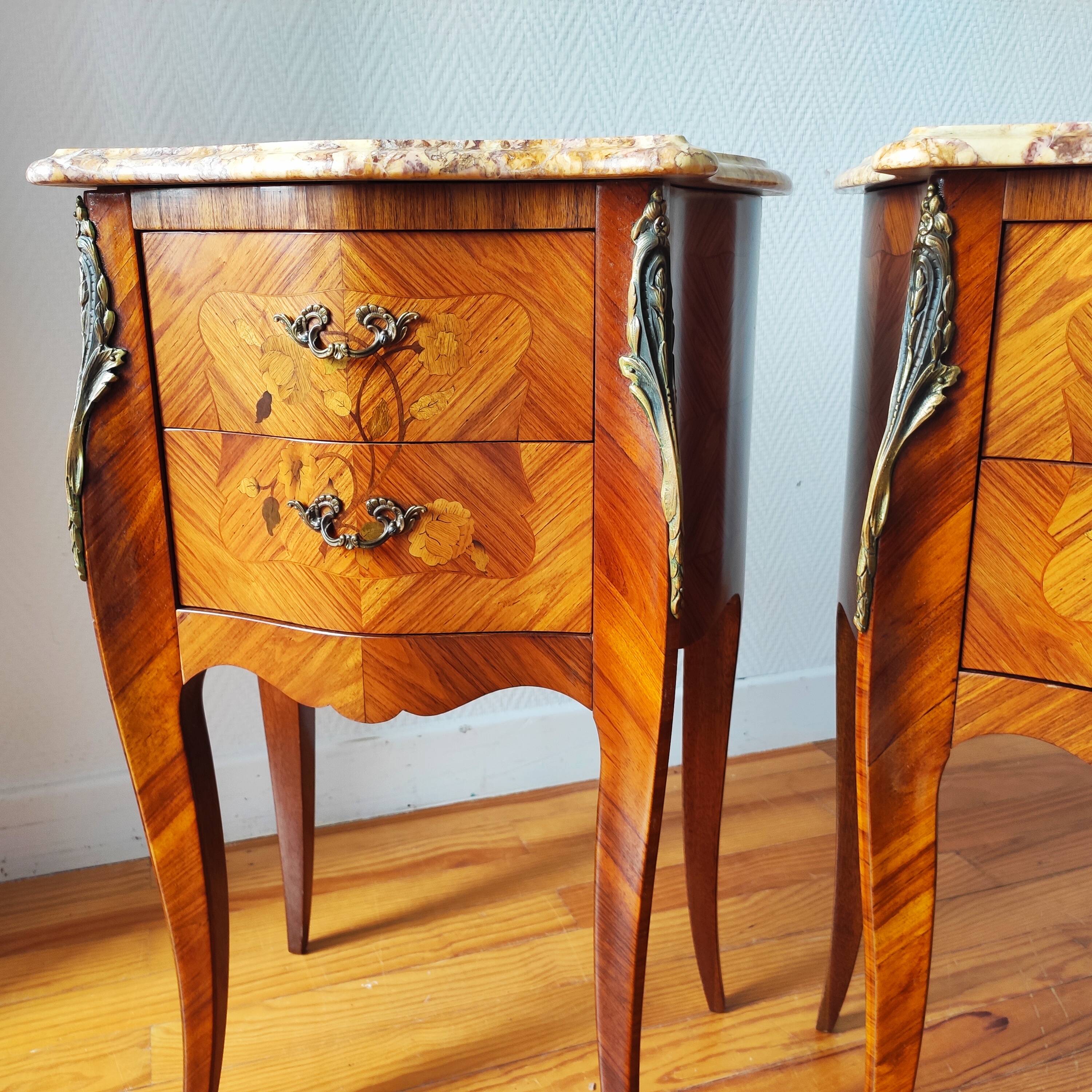 Pair of French Louis XV style bedside tables.