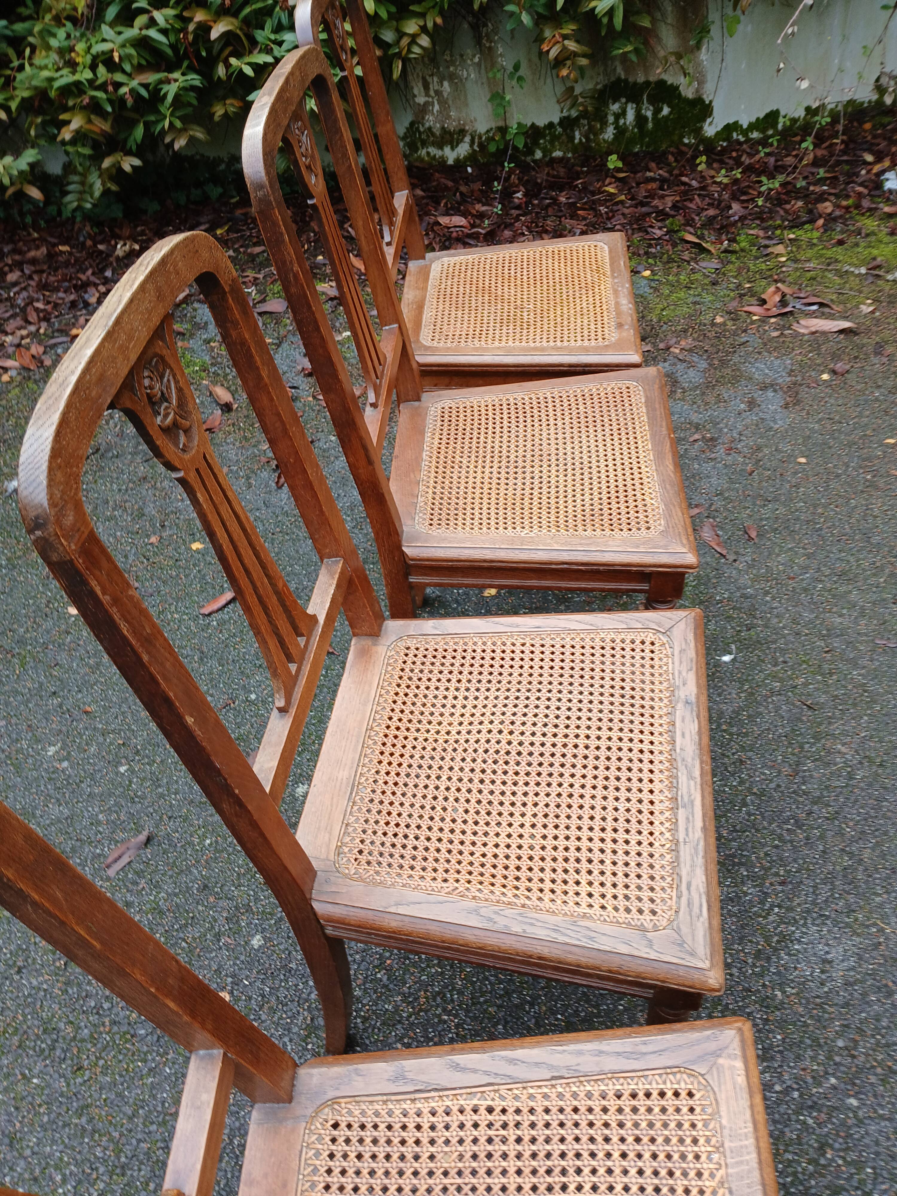 4 old wooden cane chairs