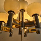 Vintage chandelier in brass and chrome by Gaetano Sciolari for Sciolari, Italy