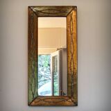 Miroir brutaliste en laiton par Jean Goardere, France, années 1970