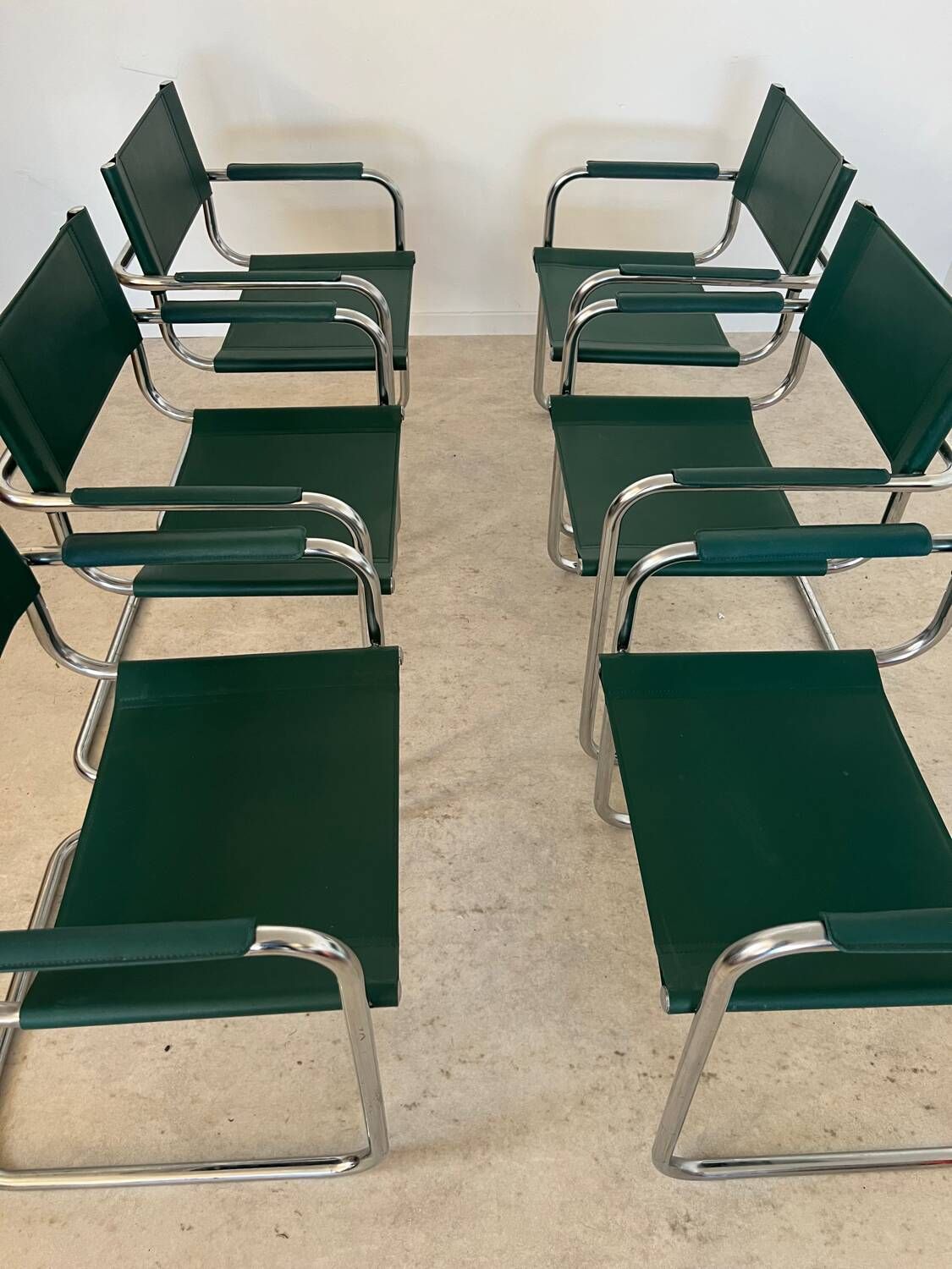 Set of 6 tubular chairs Bauhaus style design 80s/90s green