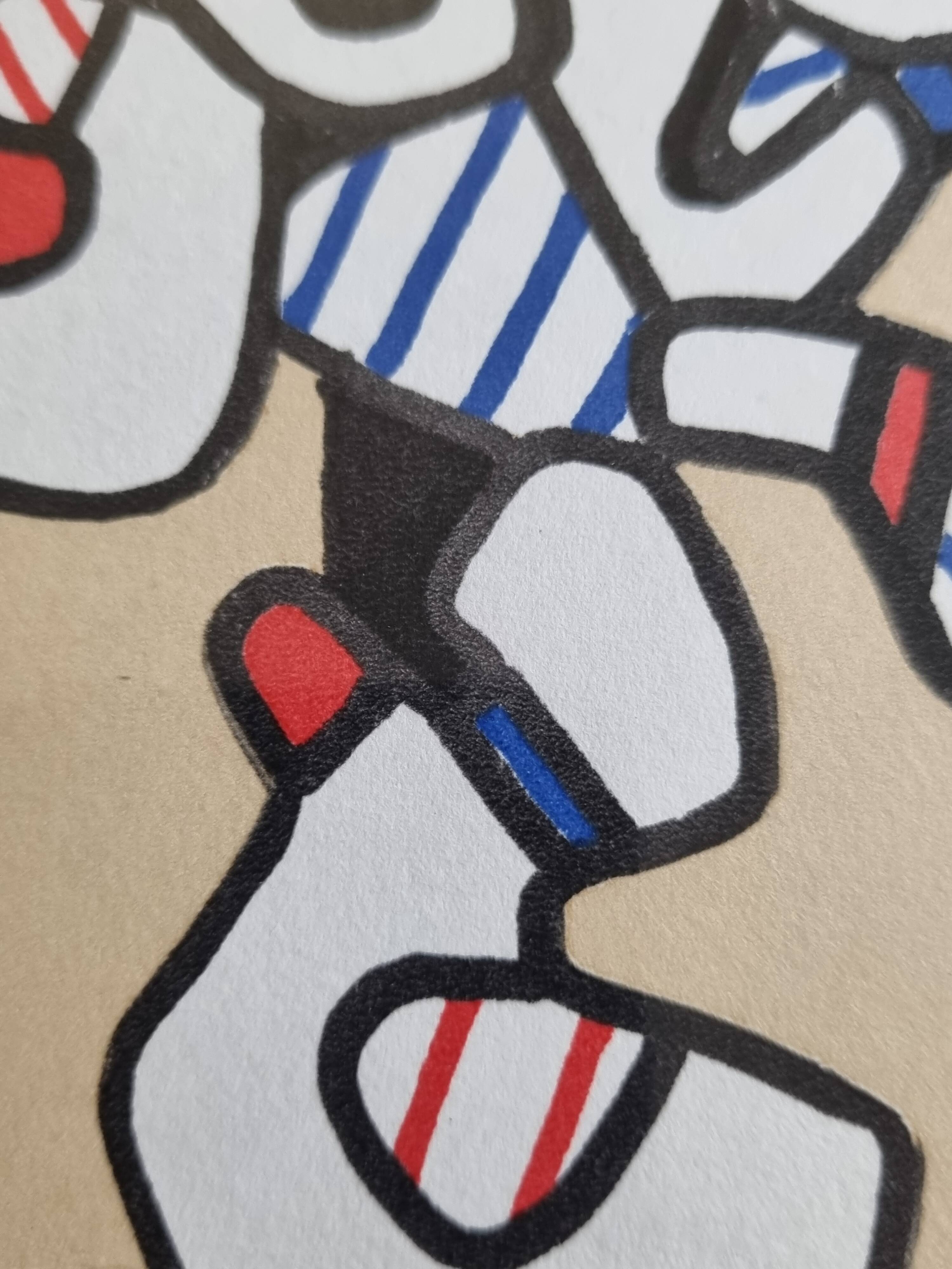 Silkscreen print after Jean Dubuffet, framed, 1970s, 25 x 31 cm
