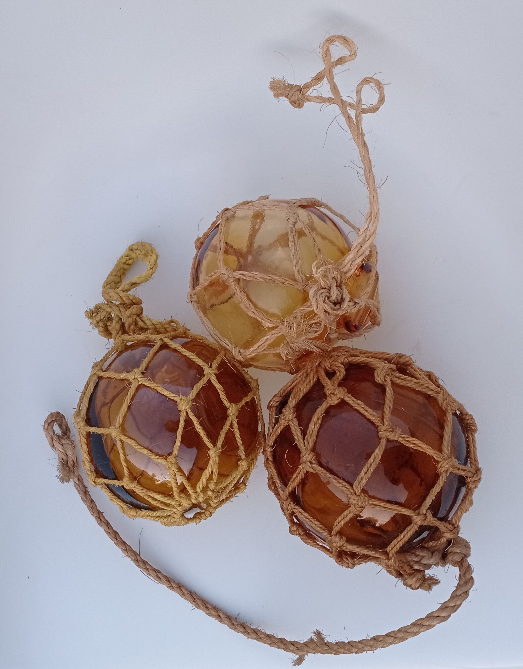 3 amber glass trawl balls