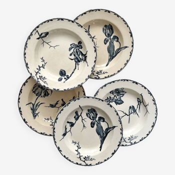 5 soup plates in “Oxford” iron clay Choisy le Roi