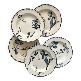 5 soup plates in “Oxford” iron clay Choisy le Roi