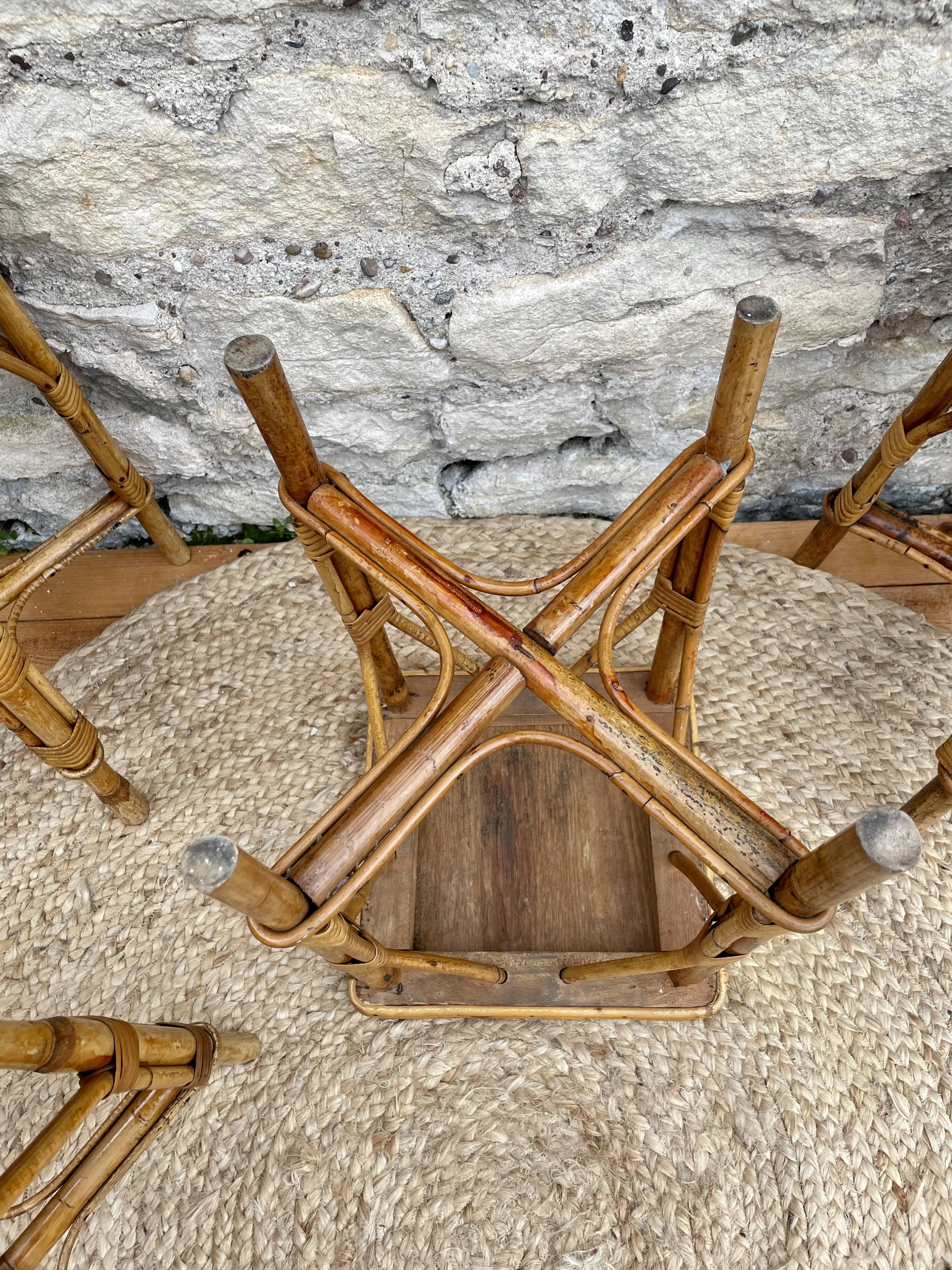 Set of four rattan stools