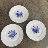 3 Luneville France vintage blue rose dinner plates