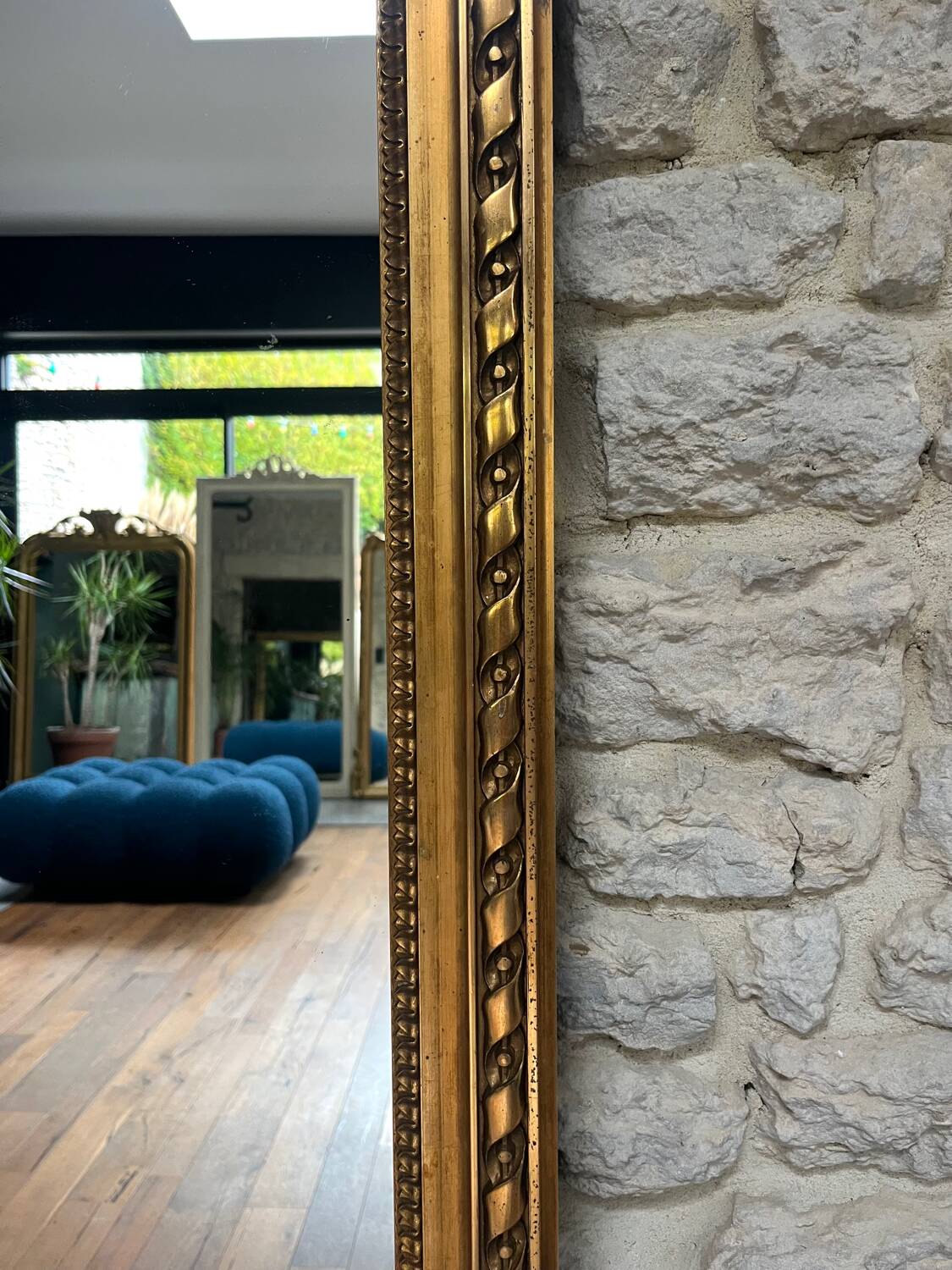 Antique mirror from the 18th century, 166/87.5 cm, copper leaf.