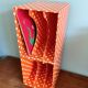 Vinyl storage cube - orange with white polka dots