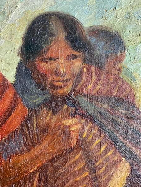 Sublime Oil on canvas "Portrait of a young South American woman and her child"