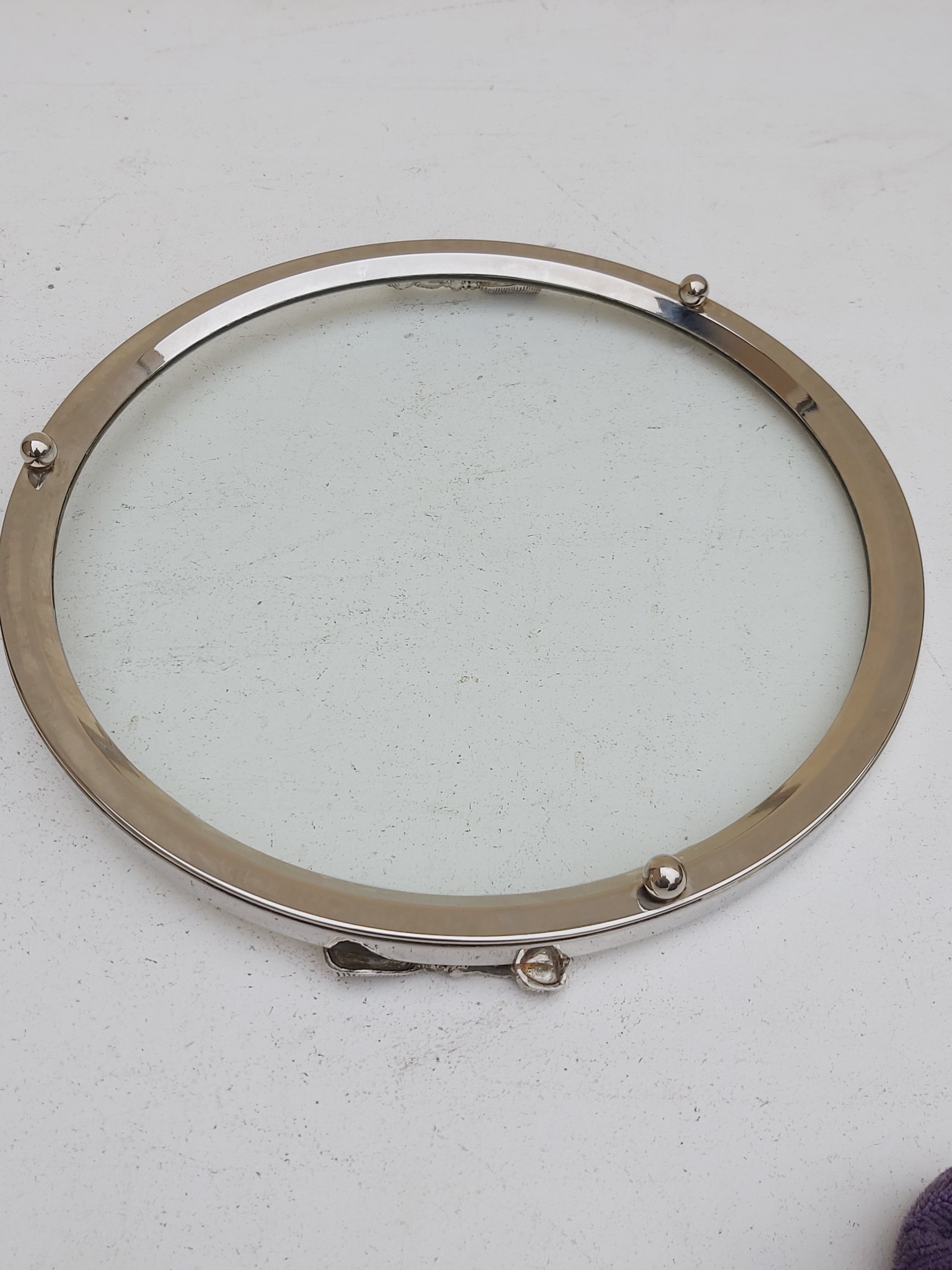 Round tray silver metal 70s