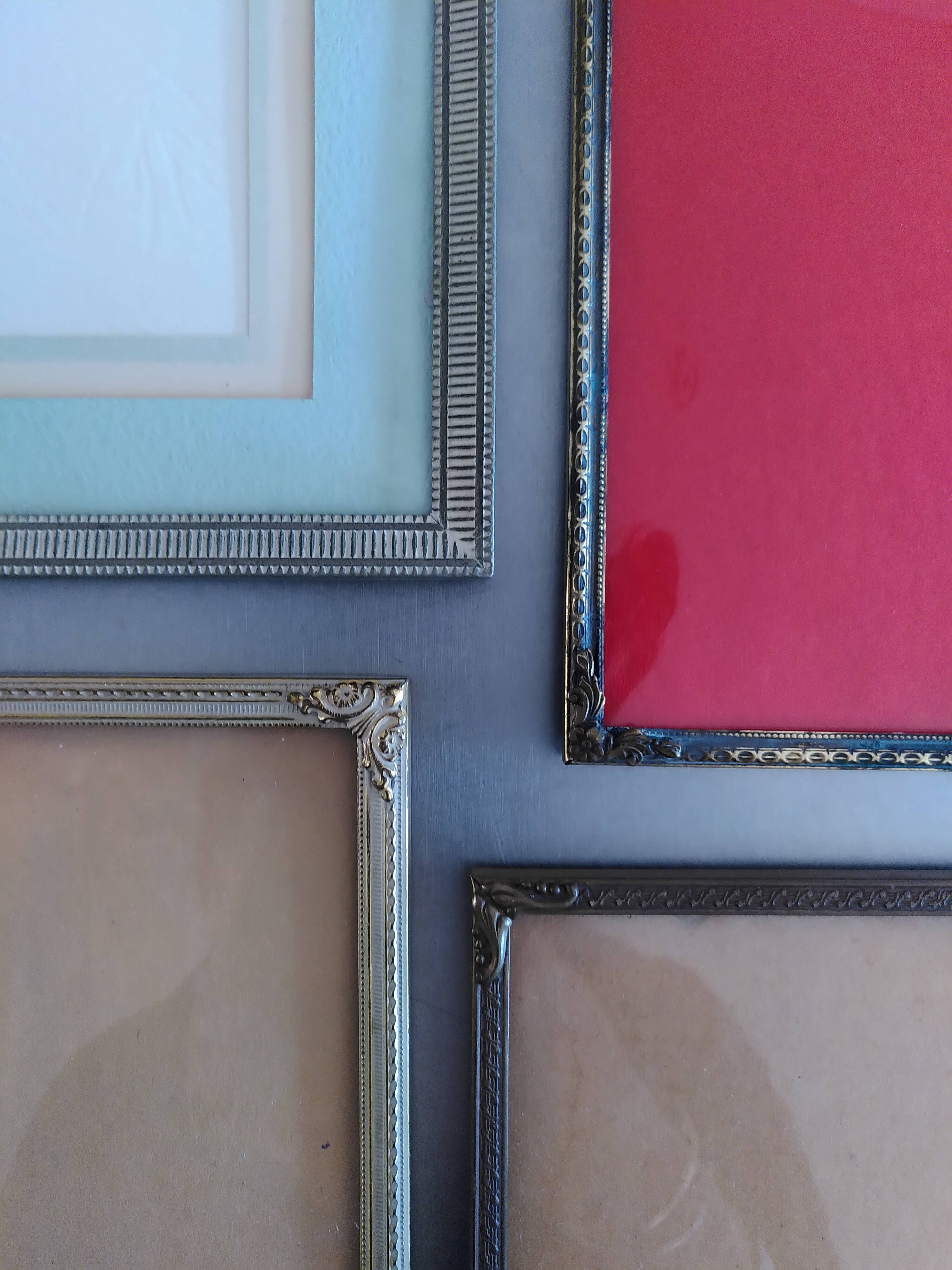 Set of 4 Danish photo frames 40s or 50s in curved glass