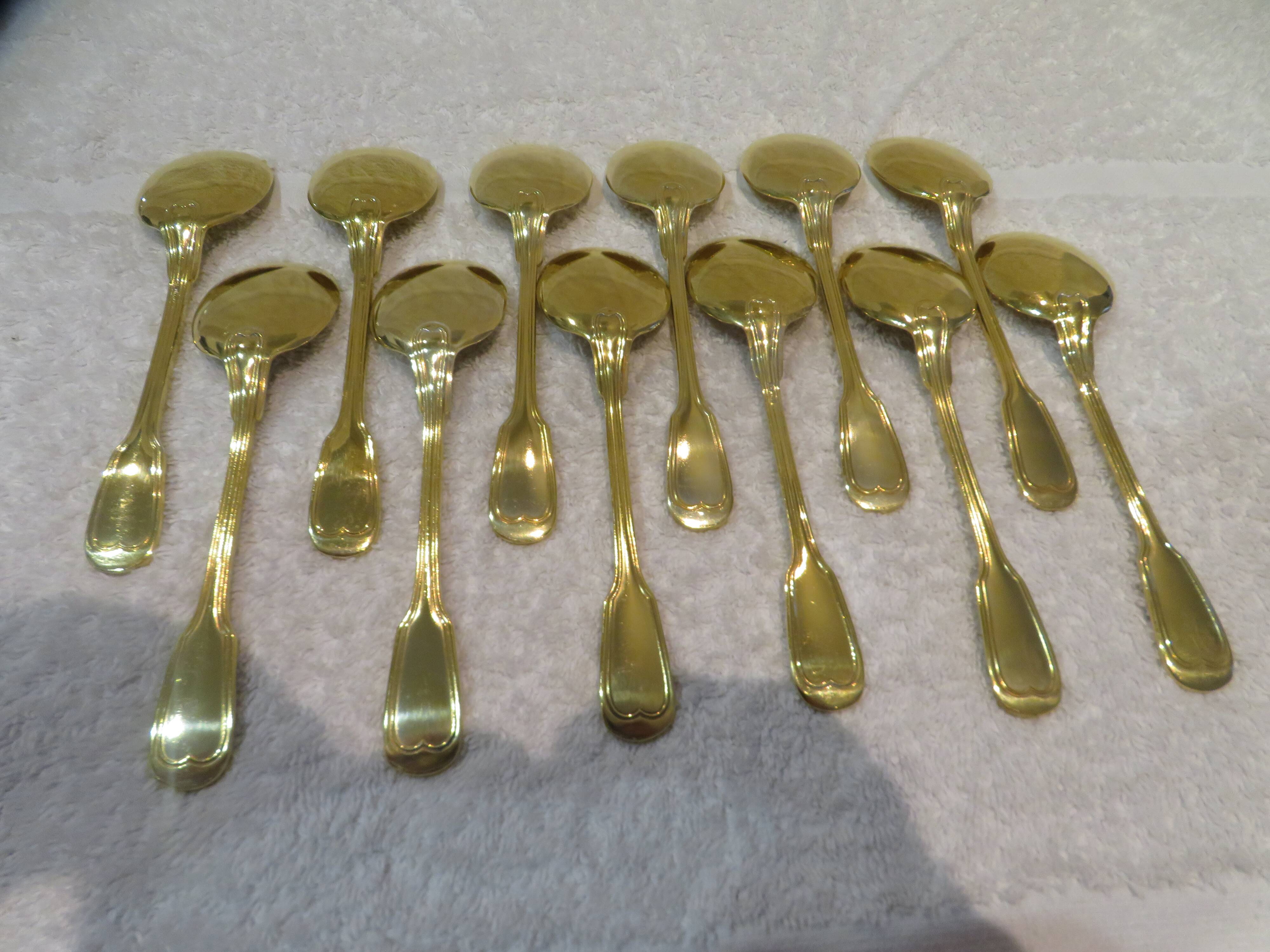 12 gold metal ice cream scoops with net decoration 14.6cm