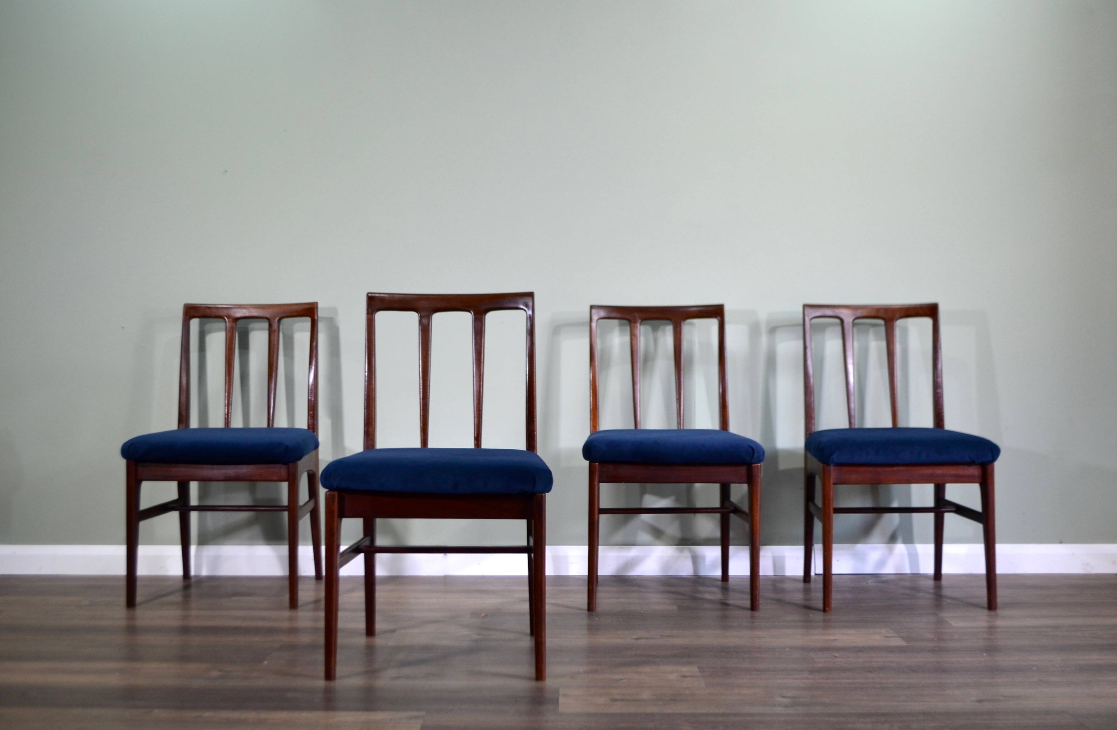 Stylish Set Of 4 Vintage Midcentury A. Younger Afromosia And Velvet Chairs.