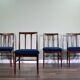 Stylish Set Of 4 Vintage Midcentury A. Younger Afromosia And Velvet Chairs.