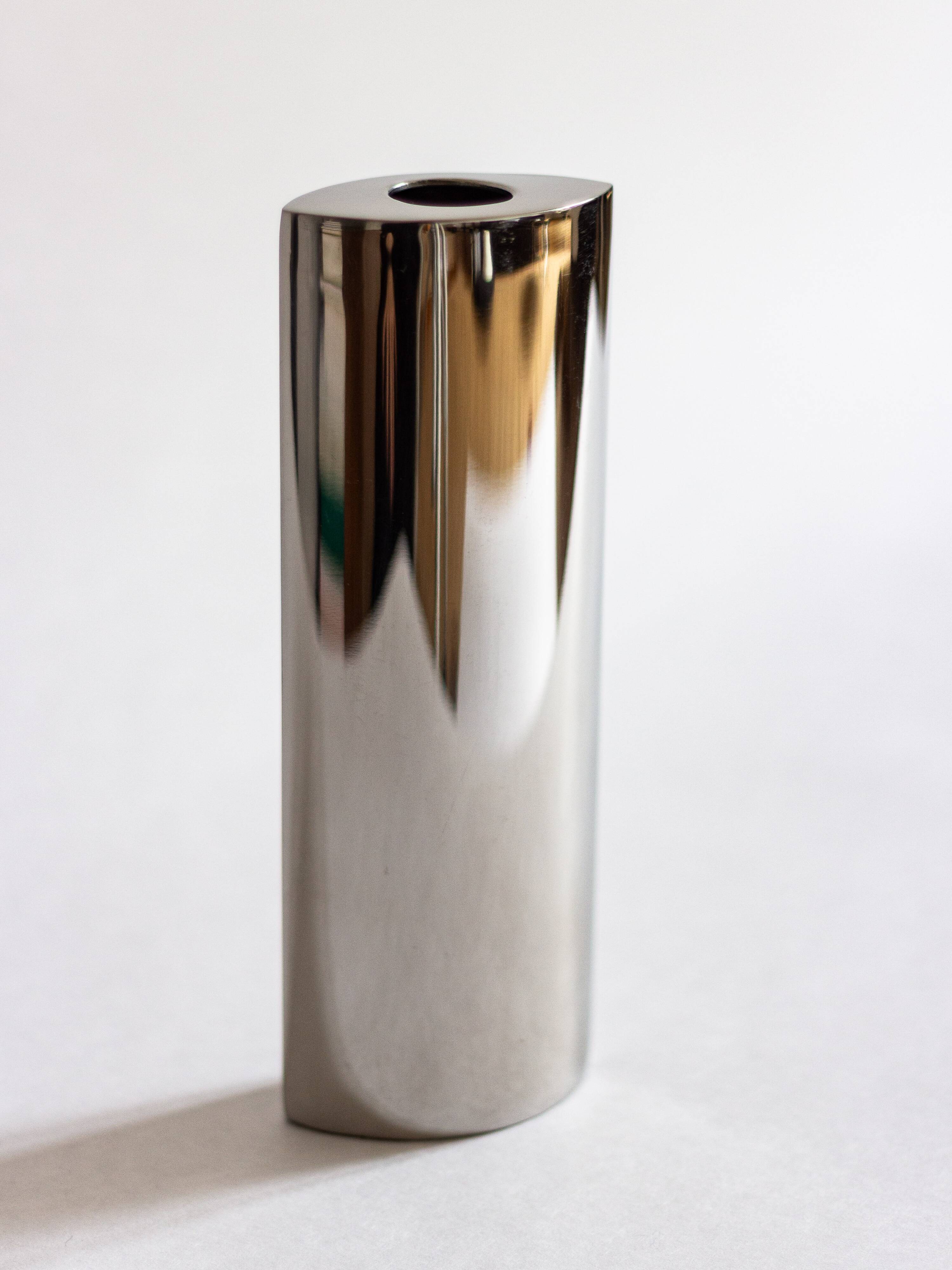Chrome-plated metal bud vase, 1980s