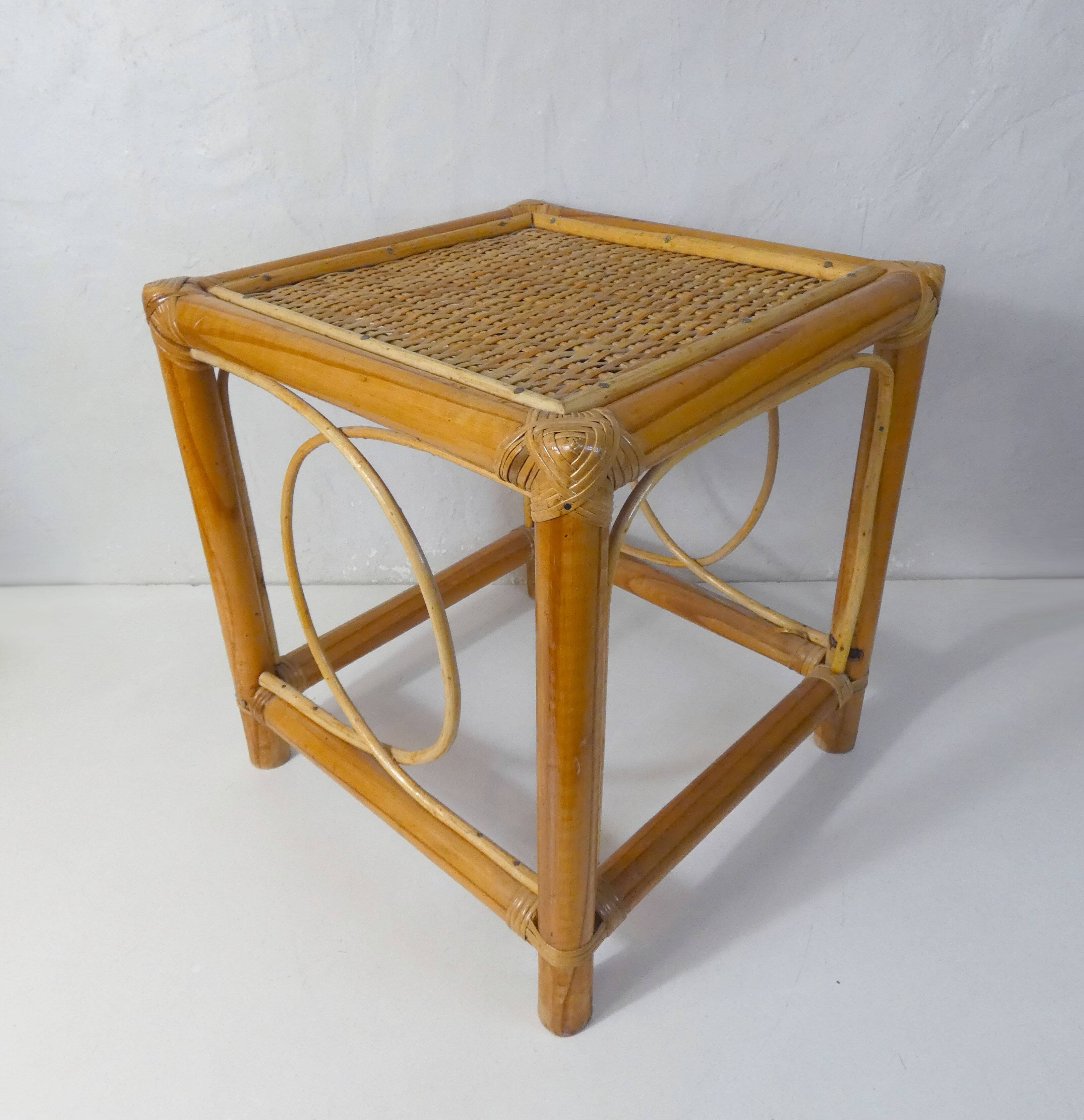 Vintage rattan sofa side table