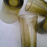 6 glasses and pitcher BIOT olive green bulled glass