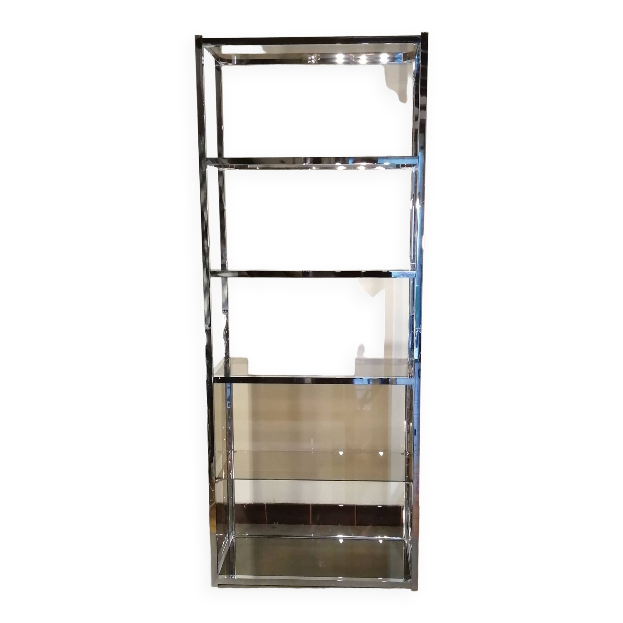 Designer shelf in chrome metal and smoked glass vintage 1970