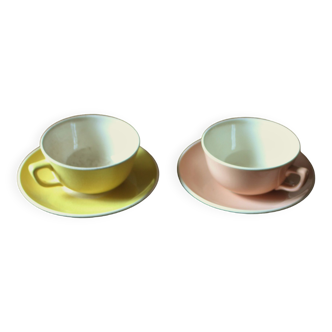 Set of 2 Villeroy & Boch yellow pink cups and saucers
