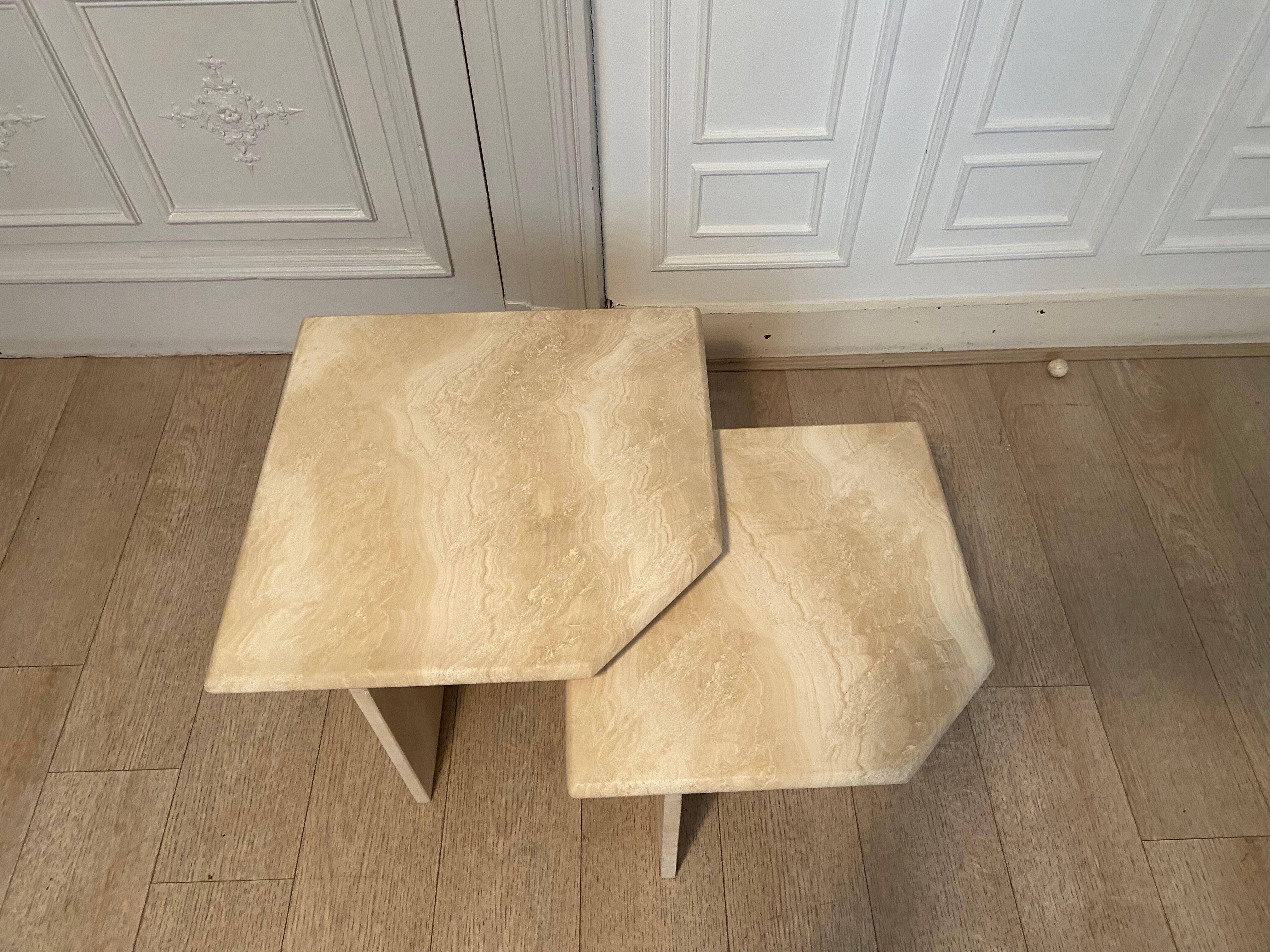 Travertine nesting tables, Italy, 1980s