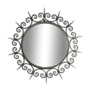 miroir soleil en fer forgé à patine verte chaty vallauris 49cm