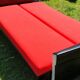 Vintage sofa 3 places convertible, red fabric and black skaï.1960s.