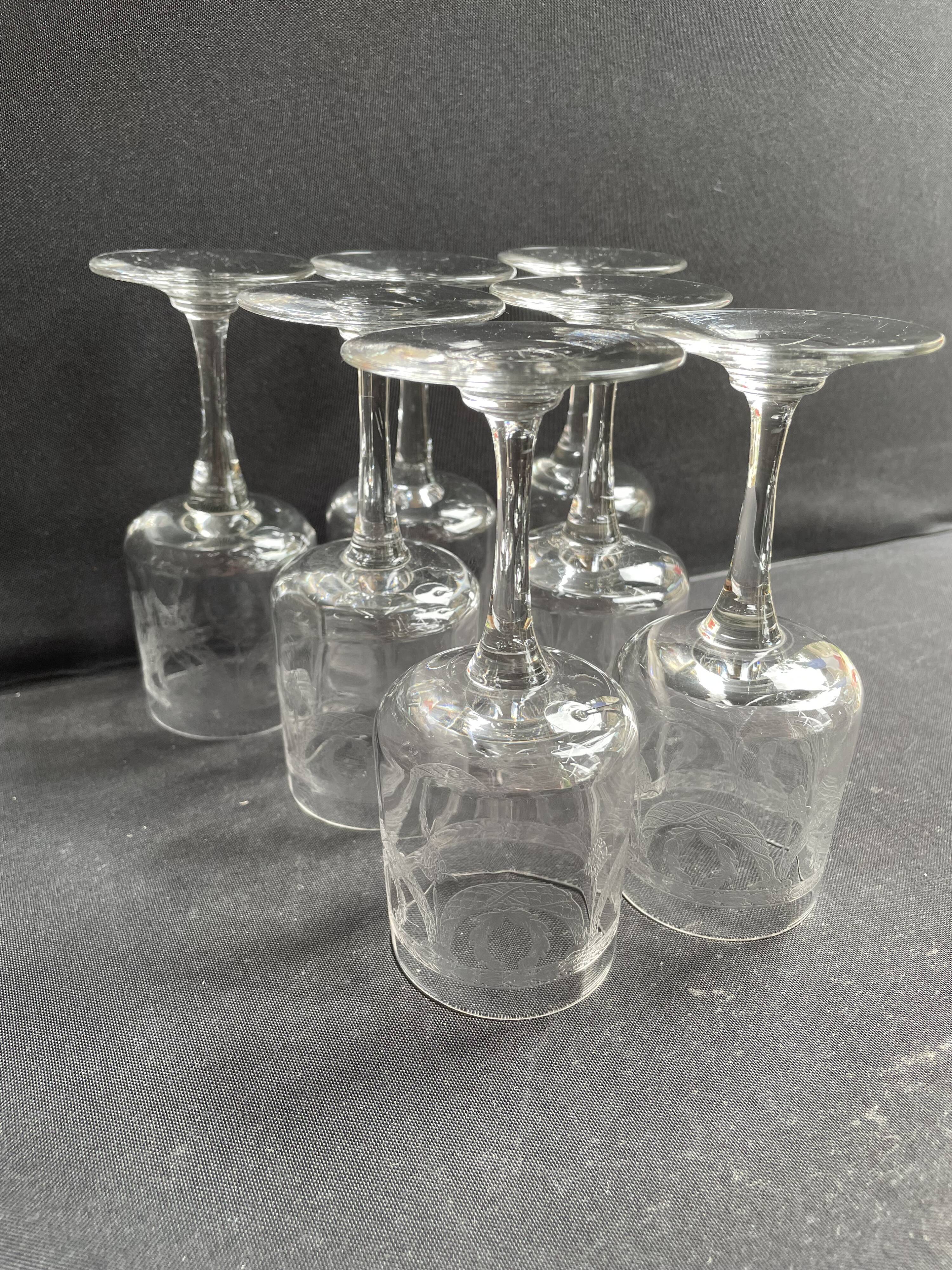 7 ½ crystal guilloche wine glasses – Art Nouveau