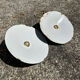 Industrial suspension pair with XL enamelled metal lampshade.