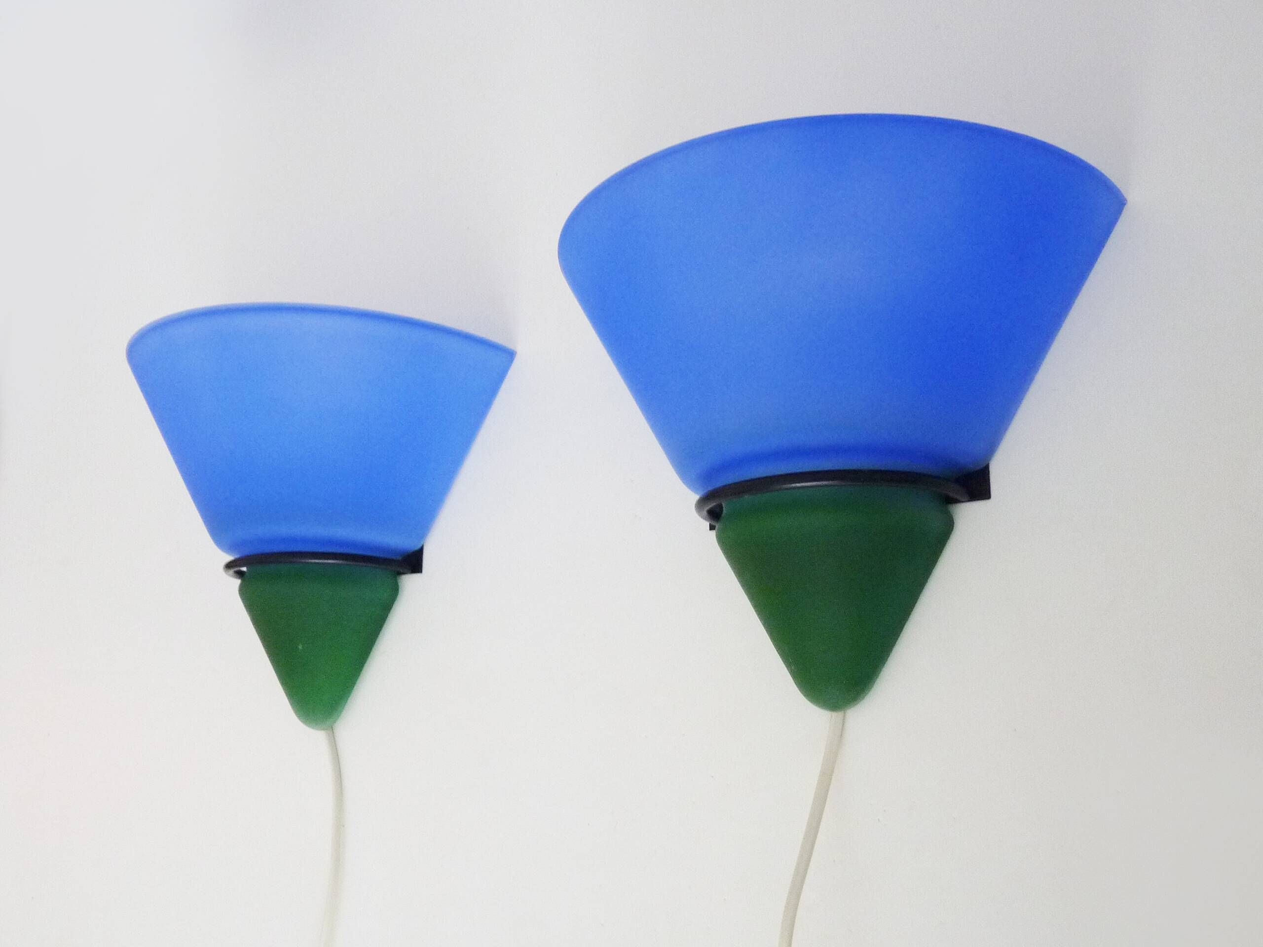 Pair of vintage Vandeheg Lotus blue and green wall sconces. 1980s
